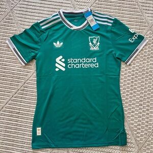 adidas Green Liverpool Football Jersey with White Logos